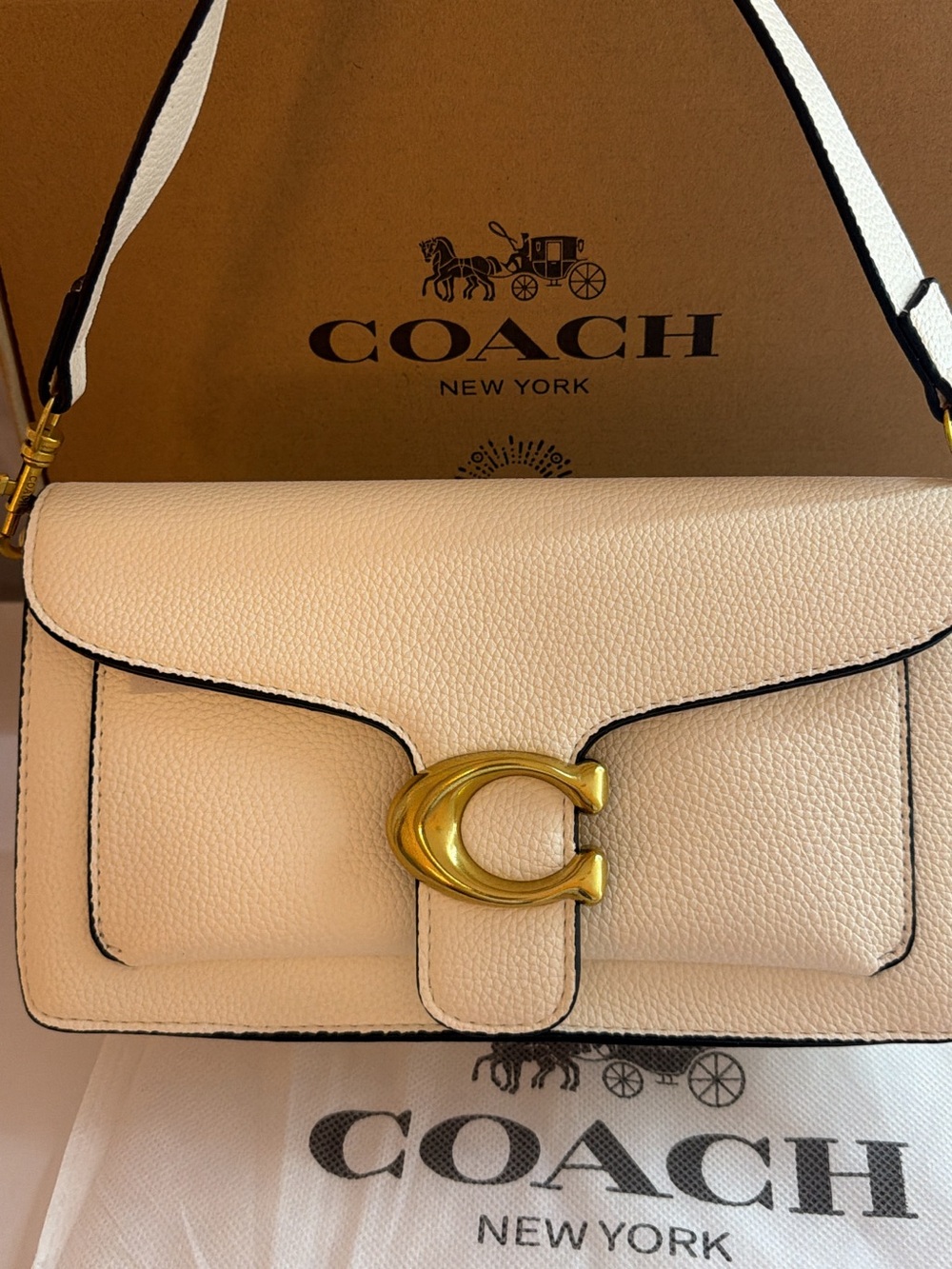 Coach Cream Pebbled Leather Shoulder Bag with Gold 'C' Hardware